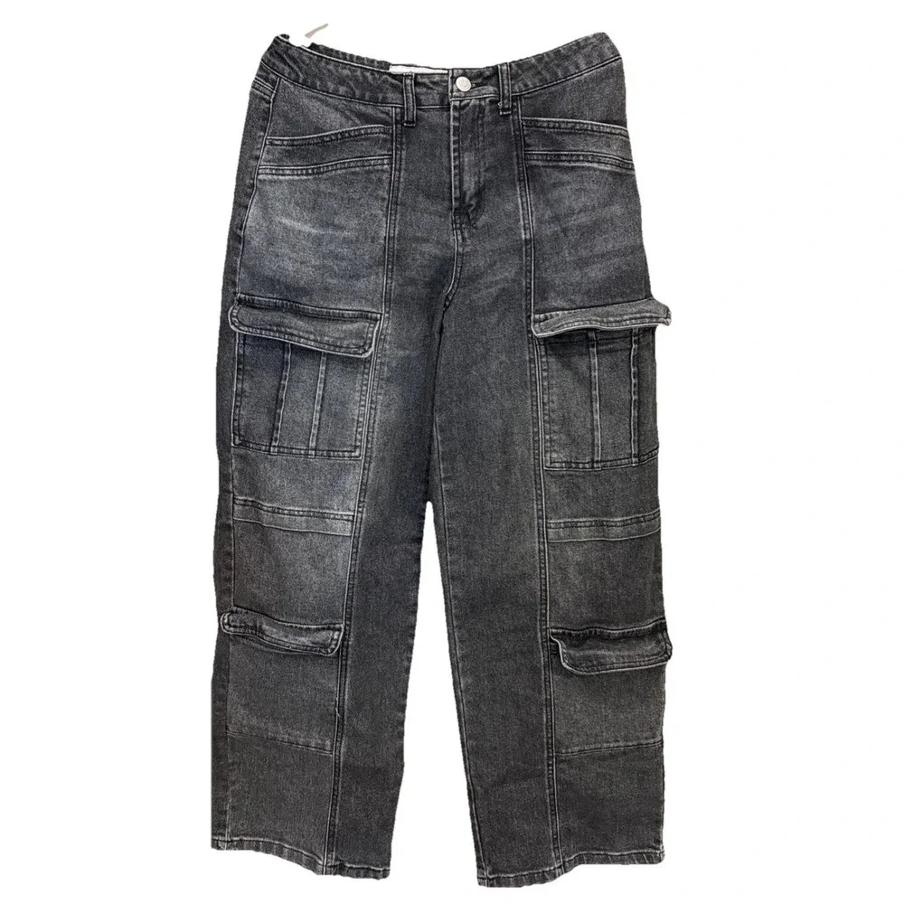 Slouchy Skater Cargo Y2K Grunge Baggy Whimsigoth Black Acid Wash W30/L27.5 SZ 11